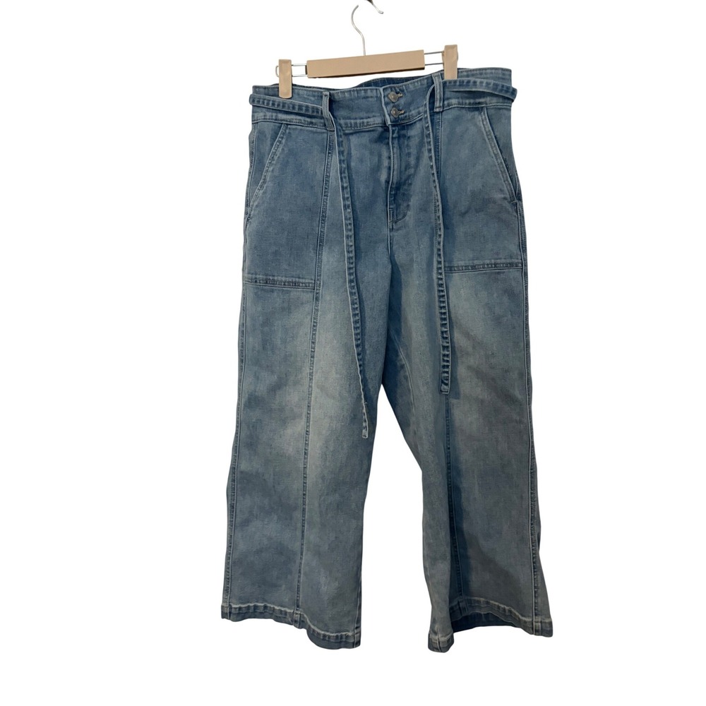 HUDSON LOS ANGELES Wide‎ Leg Belted Cropped Jeans Light Wash Size 14
